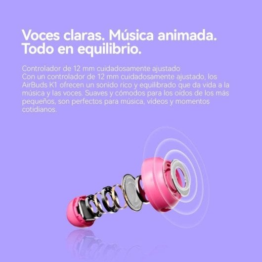 Écouteurs Blackview Airbudsk1 Bluetooth 6.0 sans fil pour enfants, design ludique rose