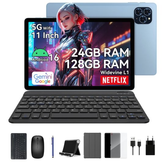 Tablet T90 WiFi 11" 8GB 128GB Azul con Teclado y Stylus Pen