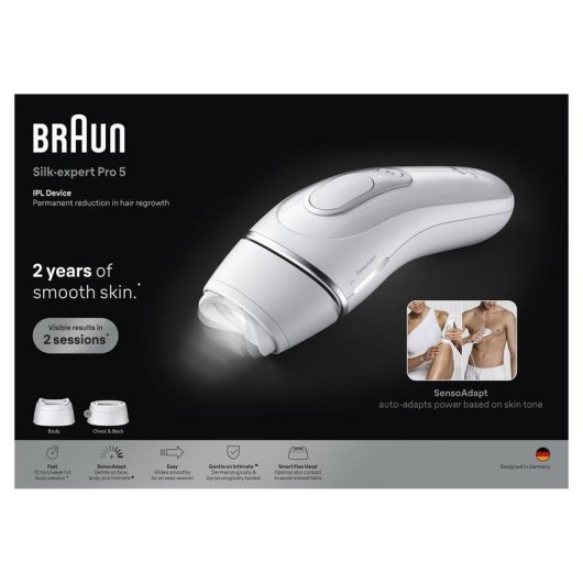Depiladora Luz Pulsada IPL Braun Silk-expert Pro 5 PL5234 10 Niveles 2 Cabezales