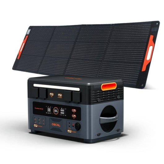 Estación de energía OSCAL Powermax 2400 SE 2016Wh batería LiFePO4 8 puertos panel solar con UPS