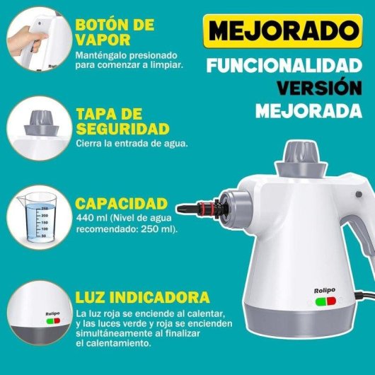 Limpiador a vapor portátil Rolipo 1050 W 440 ml pistola de vapor doméstica multifunción