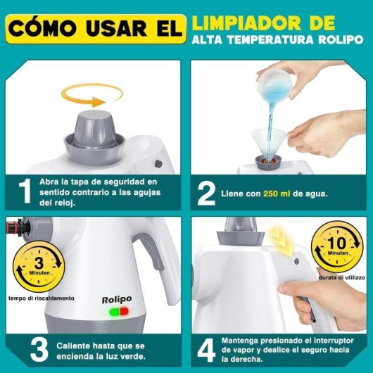 Limpiador a vapor portátil Rolipo 1050 W 440 ml pistola de vapor doméstica multifunción