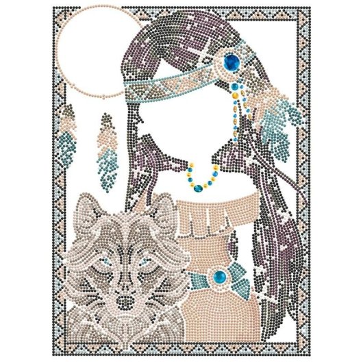 Kit Diamond Dotz Rapariga Indiana com Lobo Adulto Multicolor Intermédio 400x300 mm
