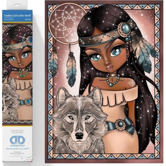 Kit Diamond Dotz Rapariga Indiana com Lobo Adulto Multicolor Intermédio 400x300 mm