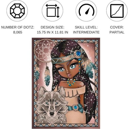Kit Diamond Dotz Rapariga Indiana com Lobo Adulto Multicolor Intermédio 400x300 mm