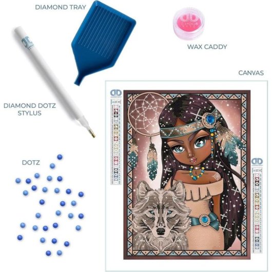 Kit Diamond Dotz Rapariga Indiana com Lobo Adulto Multicolor Intermédio 400x300 mm