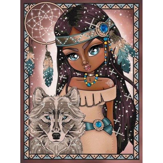 Kit Diamond Dotz Rapariga Indiana com Lobo Adulto Multicolor Intermédio 400x300 mm