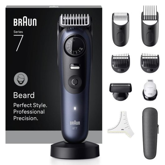 Máquina de Cortar Barba Braun BeardTrimmer 7 80789809 Sem Fios 120min 40 Comprimentos 5 Pentes À Prova de Água