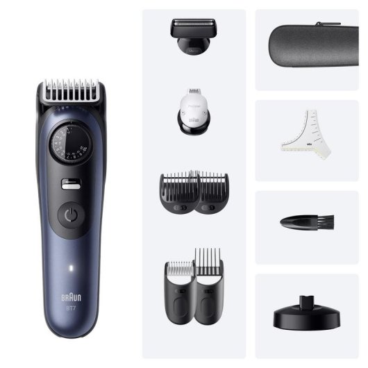 Máquina de Cortar Barba Braun BeardTrimmer 7 80789809 Sem Fios 120min 40 Comprimentos 5 Pentes À Prova de Água