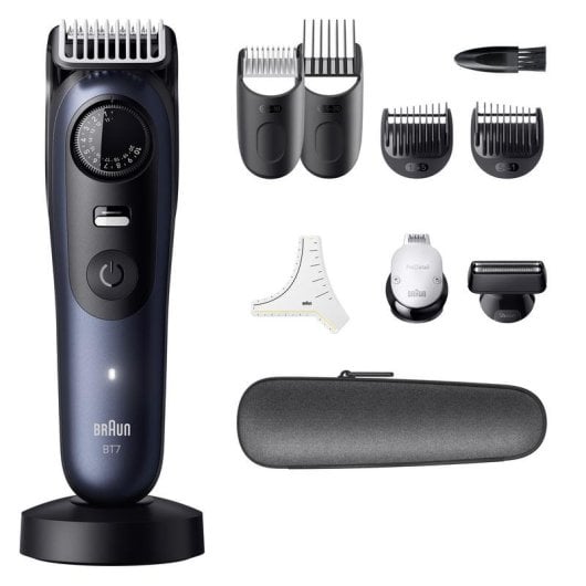 Máquina de Cortar Barba Braun BeardTrimmer 7 80789809 Sem Fios 120min 40 Comprimentos 5 Pentes À Prova de Água