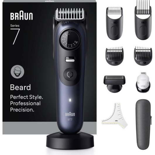 Máquina de Cortar Barba Braun BeardTrimmer 7 80789809 Sem Fios 120min 40 Comprimentos 5 Pentes À Prova de Água