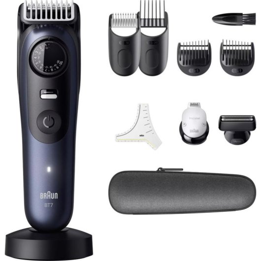 Máquina de Cortar Barba Braun BeardTrimmer 7 80789809 Sem Fios 120min 40 Comprimentos 5 Pentes À Prova de Água