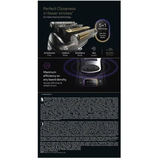 Afeitadora Facial Braun Series 9 Pro+ 9610S Inalámbrica 60min Seco y Mojado 5 Láminas Carga Rápida