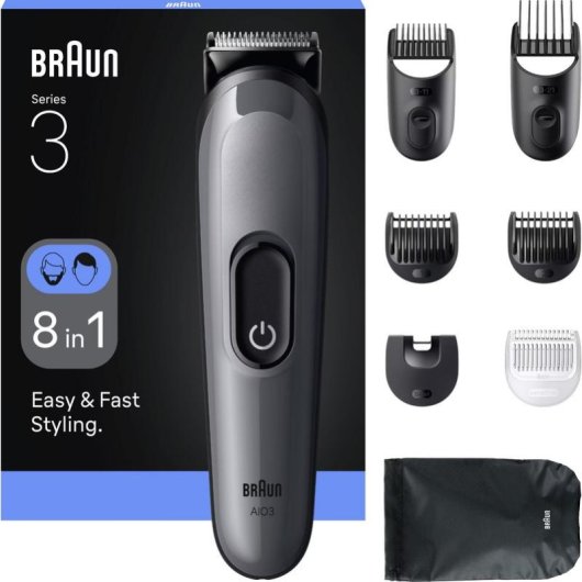 Máquina de Cortar Cabelo Multifunções Braun 80789915 Sem Fios 21 Comprimentos 50min 6 Pentes À Prova de Água