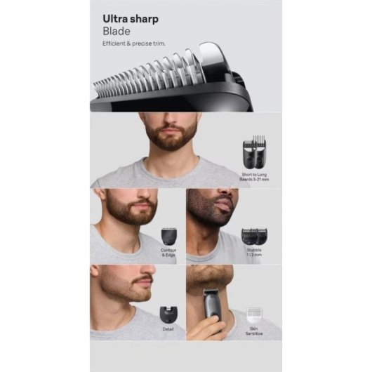 Máquina de Cortar Cabelo Multifunções Braun 80789915 Sem Fios 21 Comprimentos 50min 6 Pentes À Prova de Água