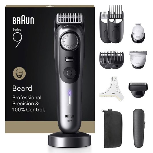 Tondeuse Homme Braun BeardTrimmer 9 BT9560 sans Fil 180min 52 Longueurs 2 Sabots Étanche