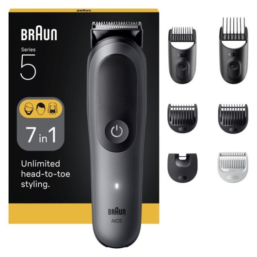 Multifunktions-Haarschneider Braun 80789911 Kabellos 120min 21 Längen 6 Aufsätze Wasserdicht Schnellladung