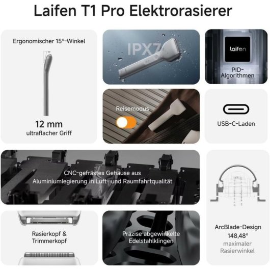 Rasoir Visage Laifen T1 Pro Sans Fil 120min 3 Sabots Sec et Mouillé Charge Rapide Pour Peaux Sensibles