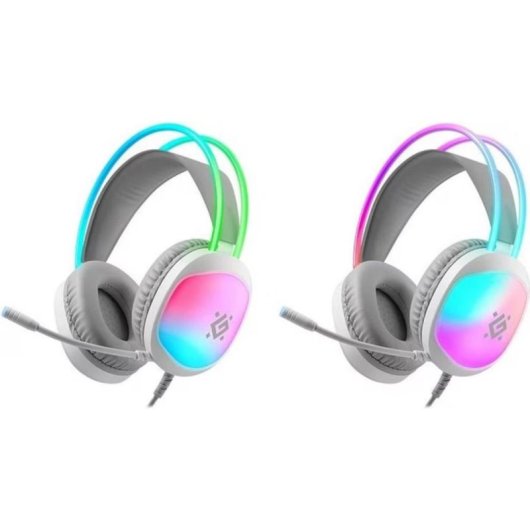 Auriculares Defender Eclipse RGB inalámbricos USB para gaming con aislamiento cerrado blancos