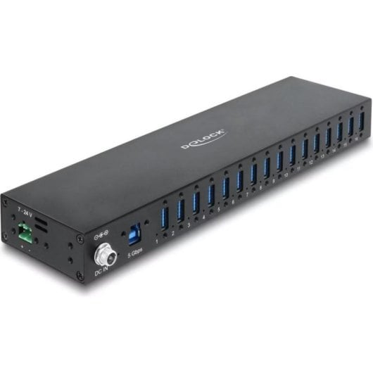 Hub Delock 16 Ports 5 Gbps Modell 60793 mit ESD und DIN-Schienenmontage