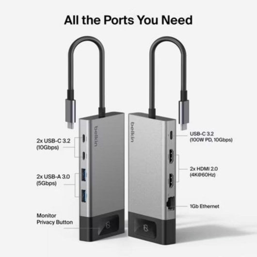 Hub Belkin 8 puertos USB-C modelo INC027HQSGY para dos pantallas