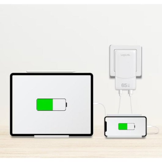 Caricatore Dual USB GaN 65W USB-C PD 3.0 USB-A QC 3.0 LogiLink