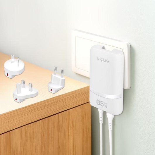 Caricatore Dual USB GaN 65W USB-C PD 3.0 USB-A QC 3.0 LogiLink