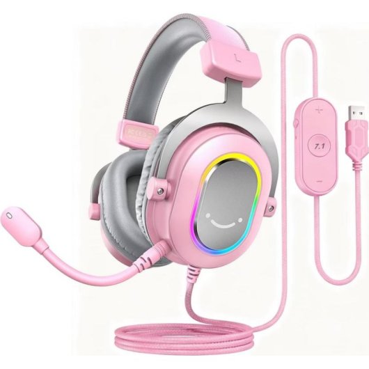 Casque Fifine USB câblé Surround virtuel Over Ear Gaming Rose