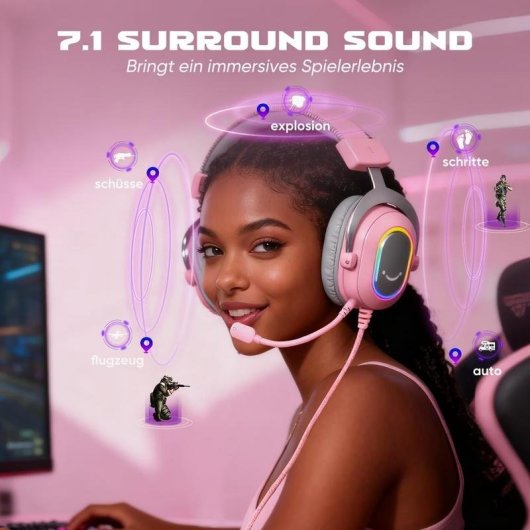 Casque Fifine USB câblé Surround virtuel Over Ear Gaming Rose