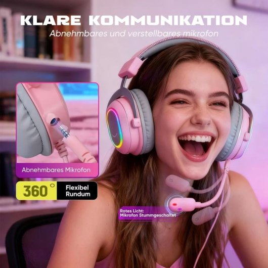 Casque Fifine USB câblé Surround virtuel Over Ear Gaming Rose