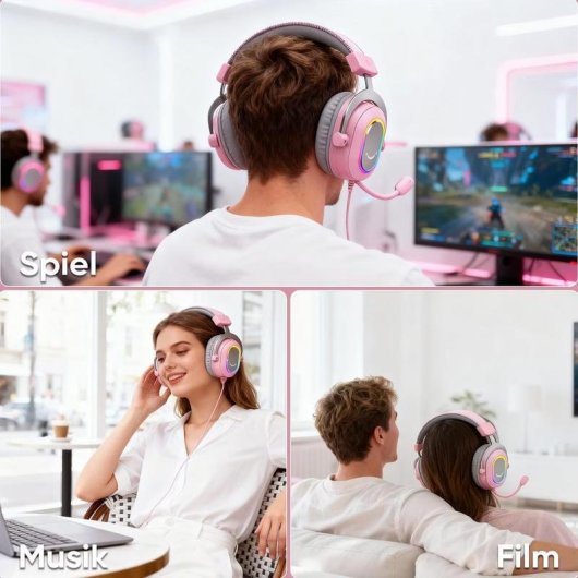 Casque Fifine USB câblé Surround virtuel Over Ear Gaming Rose