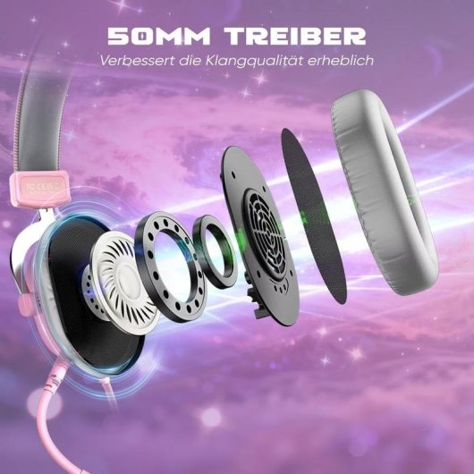 Casque Fifine USB câblé Surround virtuel Over Ear Gaming Rose