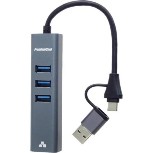 Hub USB PremiumCord con Ethernet Gigabit 3 Puertos USB-A y USB-C