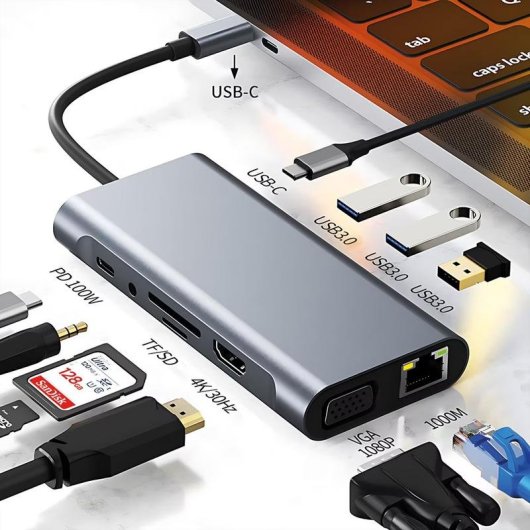 Docking Station Value 11-in-1 USB-C 11 Puertos VGA Gigabit Ethernet 100W