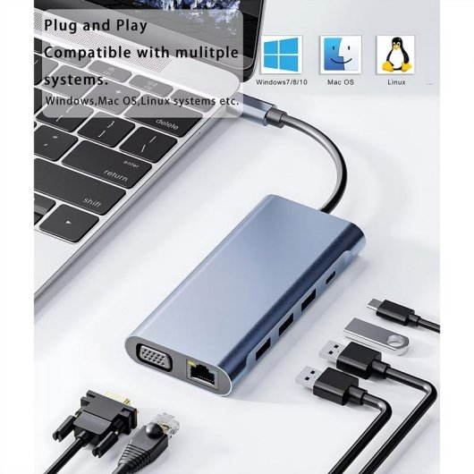 Docking Station Value 11-in-1 USB-C 11 Puertos VGA Gigabit Ethernet 100W