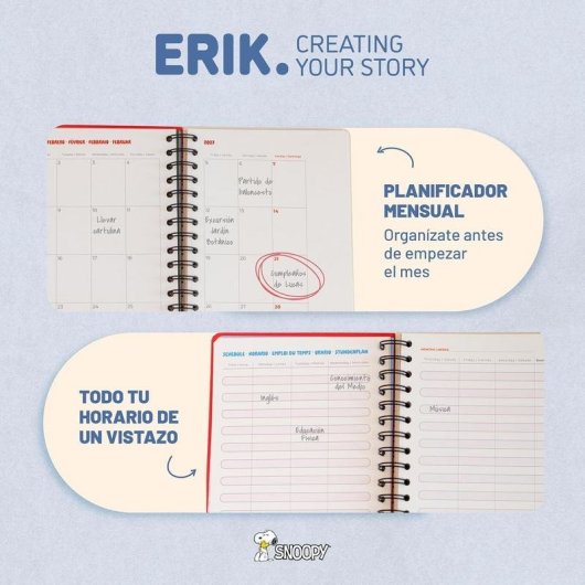 Agenda escolar Grupo Erik Snoopy A5 de semana vista con tapa dura
