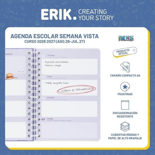 Agenda Escolar Grupo Erik One Piece Gear 5 Semana Vista A5 12 Meses