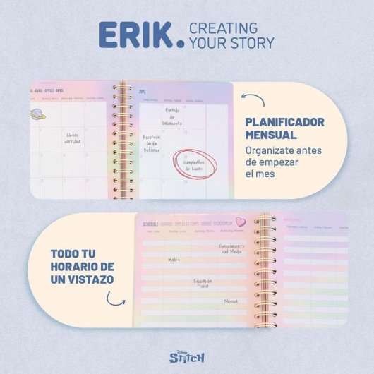 Agenda scolaire Groupe Erik Stitch et Angel A5 semaine vue 12 mois
