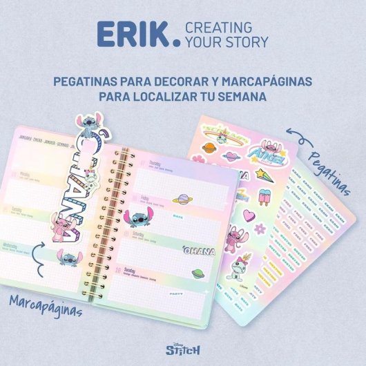 Agenda scolaire Groupe Erik Stitch et Angel A5 semaine vue 12 mois