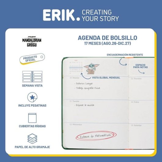 Agenda escolar Grupo Erik The Mandalorian and Grogu semana vista pocket