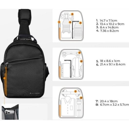 Borsa Sling K&F Concept KF13.171 5L per Fotocamera DSLR e Drone Nero