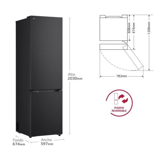 Frigorífico Combi LG GBBS726CEV Total No Frost 203cm 375L C Negro WiFi
