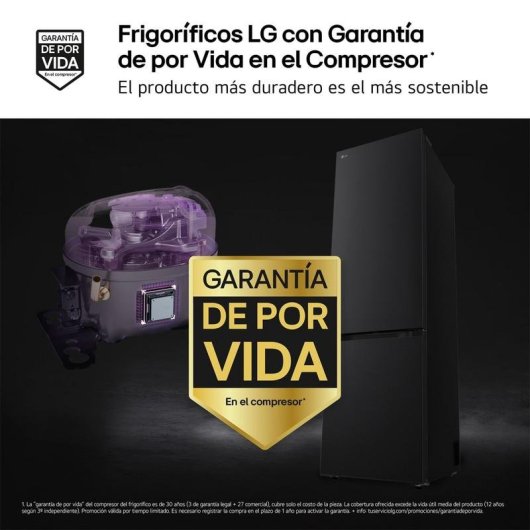 Frigorífico Combi LG GBBS726CEV Total No Frost 203cm 375L C Negro WiFi