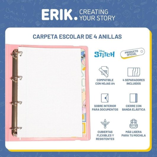 Classeur 4 anneaux Groupe Erik Disney Stitch 35 mm polypropylène