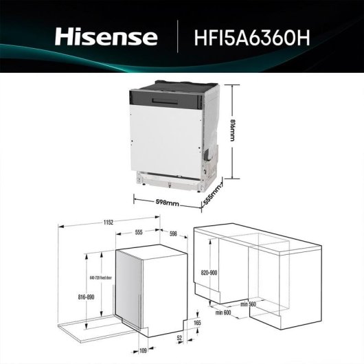 Lavavajillas Hisense HFI5A6360H 16 Servicios A con WiFi y Tercera Bandeja