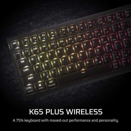 Teclado Corsair K65 Plus Wireless compacto 75% com switches MLX Fusion e RGB
