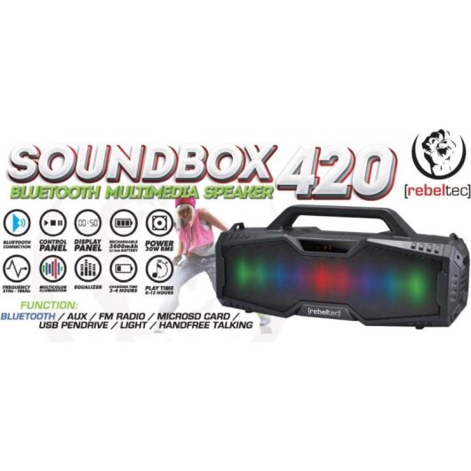 Altavoces Rebeltec SoundBox 420 Bluetooth 30W RGB con radio y micrófono