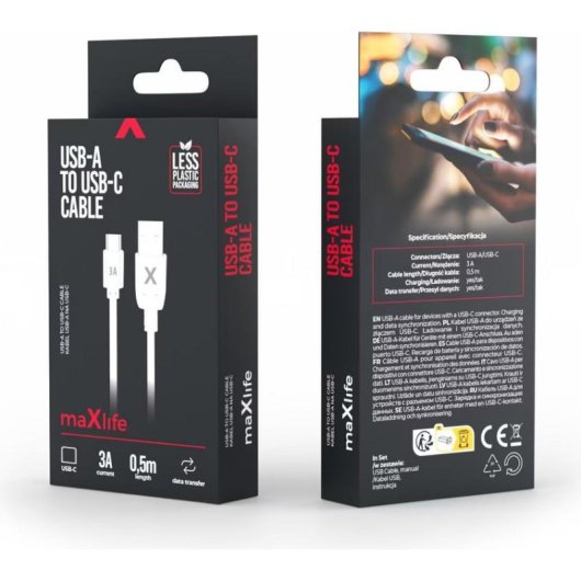 Câble USB-C vers USB-A Maxlife 0,5 m 3A Blanc