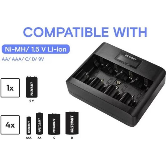 Ladegerät Voltcraft VC-BC 5100 5x Ladeschächte USB-C Micro USB NiMH
