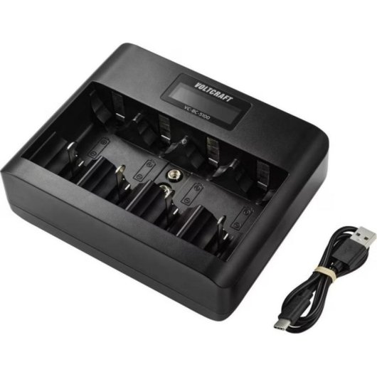 Ladegerät Voltcraft VC-BC 5100 5x Ladeschächte USB-C Micro USB NiMH